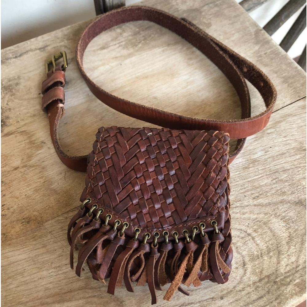 RALPH LAUREN Woven Brown Leather Fringed Belt Bag & Belt Rare Southwestern Large